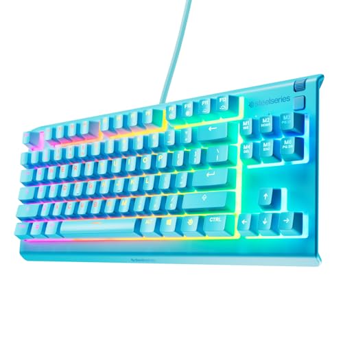 SteelSeries Apex 3 TKL Aqua RGB Clavier de jeu — Facteur de forme compact sans clé — Éclairage RVB 8 zones — Résistant à l'eau et à la poussière — Interrupteur de jeu silencieux