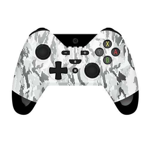 Gioteck WX4 - Manette Bluetooth sans fil pour Nintendo Switch - Manette compacte pour Switch Switch Lite PC - Vibrations - Autonomie 12 Heures avec LED Niveau de Batterie - Couleur Camo Gris
