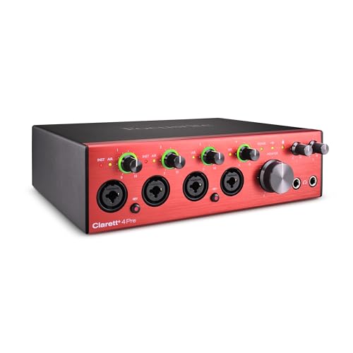 Interface audio USB haut de gamme Focusrite Clarett 4Pre pour les créateurs — enregistrements de haute qualité quatre préamplis à faibles niveaux de bruit et de distorsion pour un son époustouflant