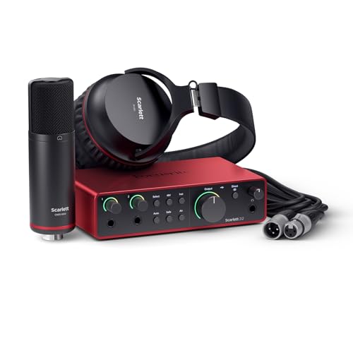 Focusrite Scarlett 2i2 Studio 4th Gen, bundle d'interface audio USB pour les auteurs-compositeurs, avec microphone à condensateur et casque enregistrez, streamez et podcastez