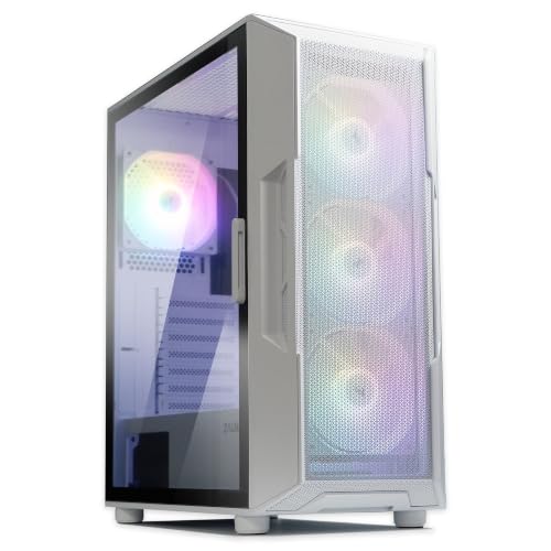 Zalman I3 Neo White Edition Airflow ATX Boîtier d'ordinateur avec Panneau Avant en Maille, Panneau latéral magnétique en Verre trempé, 4 Ventilateurs RVB 120 mm pré-installés, Tour Moyenne pour Jeux