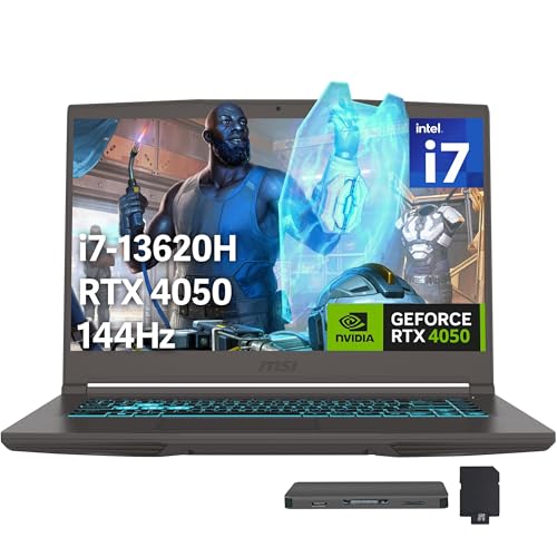 msi Ordinateur portable de jeu fin 15,6 po FHD 144 Hz, Intel Core i7-13620H, NVIDIA GeForce RTX 4050, 64 Go DDR4, 5 To de stockage (SSD 4 To station d'accueil 1 To), clavier rétroéclairé, Wi-Fi 6E