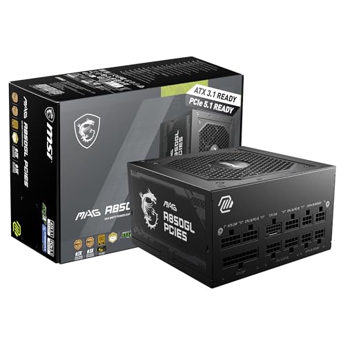 MSI MAG Bloc d'alimentation 850 W 80 Plus Gold - ATX 3.0 PCIe 5.0 Ready - 12VHPWR [MAG A850GL PCIE5]