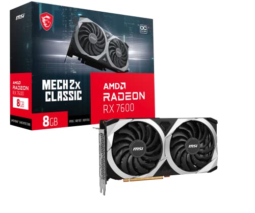 MSI Gaming Radeon RX 7600 Carte Graphique 128 Bits 8 Go GDDR6 DP HDMI Dual Torx 3.0 Ventilateurs FreeSync DirectX 12 VR Ready OC (RX 7600 Mech 2X Classic 8G OC)