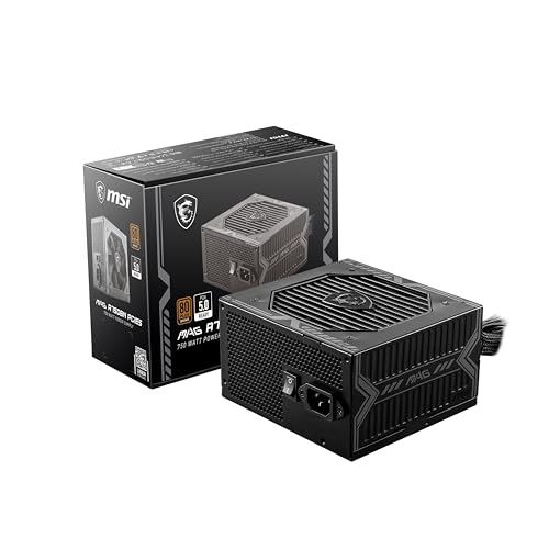 MSI MAG A750BN PCIE 5 Alimentation de Jeu – Compatible PCIE 5.0 – Certifié 80 Plus Bronze 750 W – Taille compacte – PSU ATX