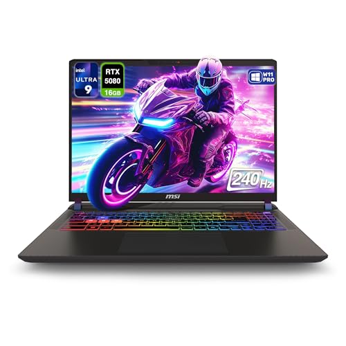 MSI Vector 16 HX AI 400 Ordinateur portable de jeu, Intel Ultra 9-275HX, 32 Go de RAM DDR5, 1 To PCIe SSD, 16 WQXGA (2560 x 1600) 240 Hz, Nvidia G-Force RTX 5080, clavier rétroéclairé RVB, W11 Pro