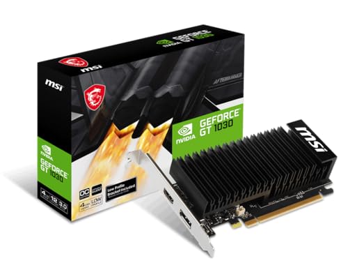 MSI Gaming GeForce GT 1030 4GHD4 LP OC Low Profile Carte Graphique (Boost Clock 1430 MHz, Vitesse de mémoire 2100 MHz, 4 Go DDR4, 64 Bits, DP HDMI)