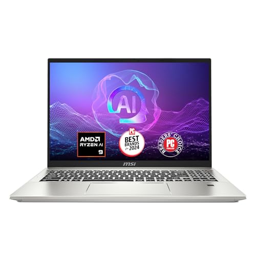 MSI Prestige A16 AI (2024) Ordinateur portable professionnel QHD 16 AMD Ryzen AI 9-365, Radeon Graphics, 32 Go LPDDR5x, 1 To NVMe SSD, Type-C, WiFi 7, Win 11 Home Urban Silver A3HMG-016US