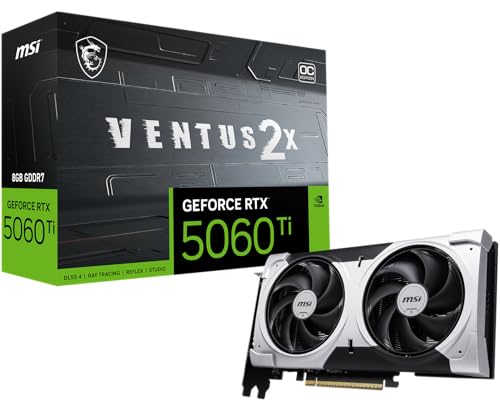 MSI Gaming RTX 5060 Ti 8G Ventus 2X OC Plus Carte Graphique (8 Go GDDR7, TBA-Bit, Performance extrême TBA MHz, DisplayPort x3 2.1a, HDMI 2.1b, NVIDIA Blackwell Architecture)