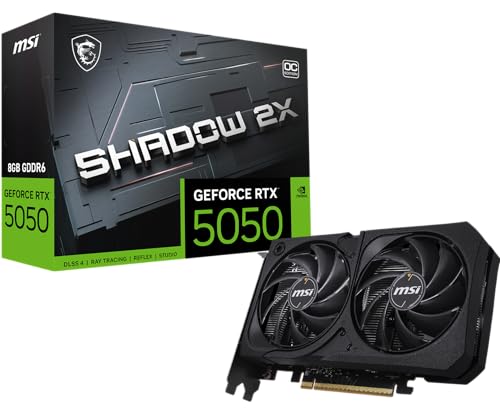 MSI Gaming RTX 5050 8G Shadow 2X OC Carte Graphique (8 Go GDDR6,128 Bits, Performances extrêmes 2617 MHz, DisplayPort x3 2.1a, HDMI 2.1b, Architecture NVIDIA Blackwell)