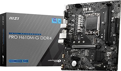 MSI Pro H610M-G Carte mère DDR4 V1 (Intel Core 12e 13e 14e génération, Socket LGA 1700, DDR4, PCIe 4, SATA 6 Go s, LAN 1 Gbit s, emplacements M.2, USB 3.2, mATX)