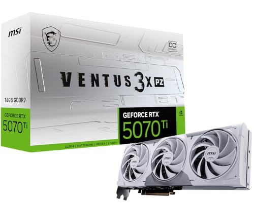 MSI Gaming RTX 5070 Ti 16G Ventus 3X PZ OC Carte Graphique (16 Go GDDR7, 256 Bits, Performance extrême 2482 MHz, DisplayPort x 3 2.1a, HDMI 2.1b, Architecture Nvidia Blackwell)