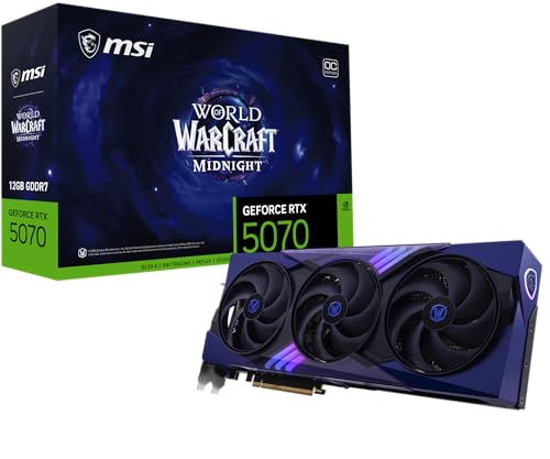 msi Gaming RTX 5070 World of Warcraft Midnight Void Edition OC Carte graphique 12 Go GDDR7, 192 bits, performances extrêmes 2625 MHz, DisplayPort x 3 2.1a, HDMI 2.1b, architecture NVIDIA Blackwell)