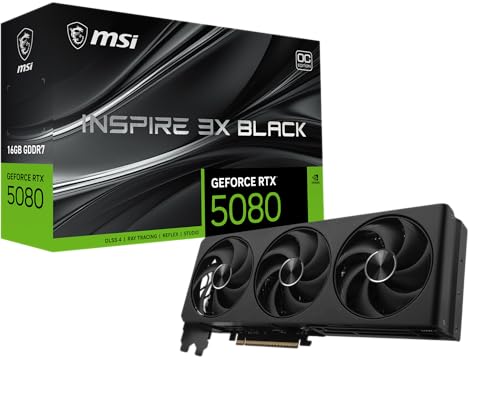 msi Gaming RTX 5080 16G Inspire 3X OC Carte graphique Noir GDDR7, 256 bits, horloge extrême 2655 MHz, DisplayPort x 3 2.1a, HDMI 2.1b, NVIDIA Blackwell Architecture