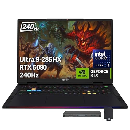 msi Raider Ordinateur portable de jeu QHD 240 Hz, Intel Core Ultra 9 285HX, GeForce RTX 5090 24 Go GDDR7, 64 Go DDR5, 3 To de stockage (SSD 2 To station d'accueil 1 To), clavier rétroéclairé