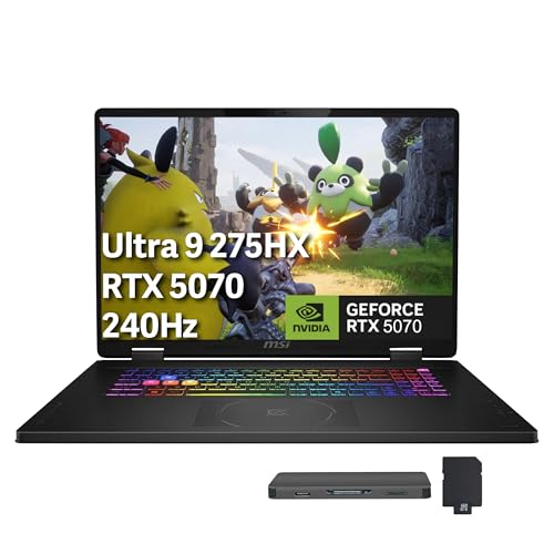 msi Crosshair 18 HX AI Ordinateur portable de jeu QHD 240 Hz, Intel Ultra 9 275HX, NVIDIA RTX 5070 8 Go GDDR7, 32 Go DDR5, 2 To de stockage (SSD 1 To station d'accueil 1 To), clavier rétroéclairé