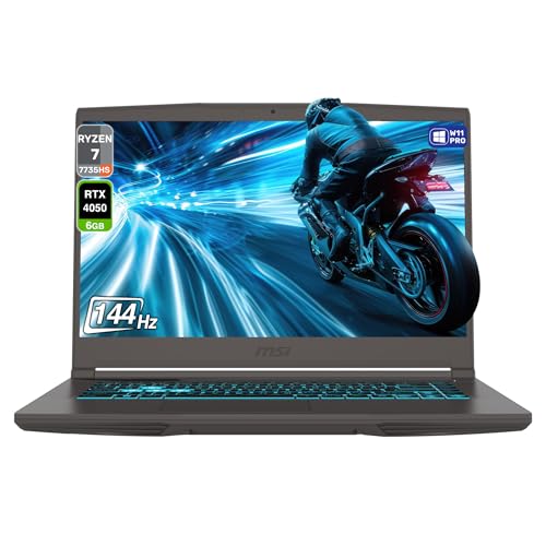 msi Thin A15 Thin Gaming Laptop, AMD Ryzen 7-7735HS, 64 Go de RAM DDR4, 4 To PCIe SSD, écran Full HD (1920 x 1080), Nvidia G-Force RTX 4050, clavier rétroéclairé, W11 Pro, gris cosmos