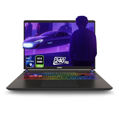 MSI Vector 16 HX AI Ordinateur portable de jeu, Intel Ultra 9-275HX, 64 Go de RAM DDR5, 4 To PCIe SSD, écran 16 WQXGA (2560 x 1600) 240 Hz, Nvidia G-Force RTX 5080, clavier RVB 24 zones, W11 Home