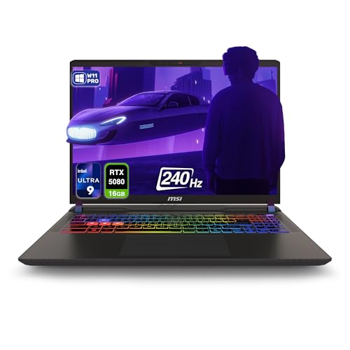 MSI Vector 16 HX AI Ordinateur portable de jeu, Intel Ultra 9-275HX, 64 Go de RAM DDR5, 4 To PCIe SSD, écran 16 WQXGA (2560 x 1600) 240 Hz, Nvidia G-Force RTX 5080, clavier RVB 24 zones, W11 Pro