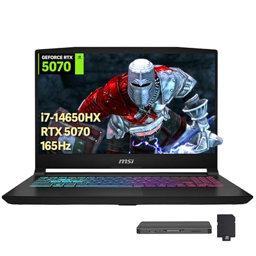 msi Katana Ordinateur portable de jeu 15,6 QHD 165 Hz, Intel i7-14650HX, GeForce RTX 5070 8 Go GDDR7, 16 Go DDR5, 1 To SSD, clavier rétroéclairé RVB 4 zones, Wi-Fi 6E, Win 11 Pro, noir, station