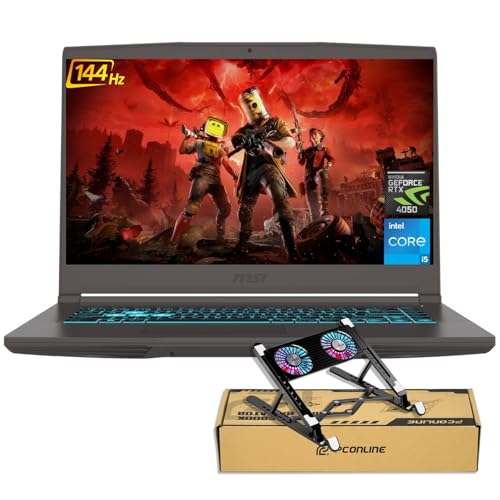msi Thin 15 RTX 4050 Ordinateur portable de jeu, écran 15,6 po FHD 144 Hz, Intel Core i5-13420H, 16 Go de RAM, SSD de 1 To, RJ-45, clavier rétroéclairé, ensemble avec refroidisseur pour ordinateur