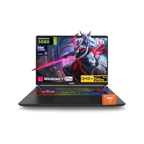 MSI Vector 16 HX AI Ordinateur portable de jeu, Intel Ultra 9 275HX (jusqu'à 5,4 GHz), NVIDIA RTX 5080 16 Go GDDR7, 16 QHD 240 Hz, Wi-Fi 7, 64 Go DDR5, 2 To SSD, clavier rétroéclairé RVB, Windows 11