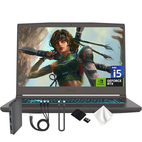msi Thin 15 Ordinateur portable de jeu FHD 144 Hz, NVIDIA GeForce RTX 4050, Intel Core i5-13420H, 64 Go de RAM, 3 To de stockage (SSD PCIe de 2 To et station d'accueil de 1 To), clavier rétroéclairé
