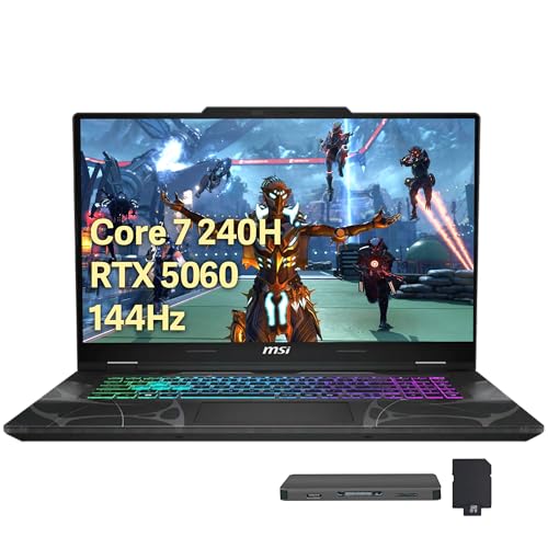 msi Cyborg Ordinateur portable de jeu 15,6 po 144 Hz FHD IPS, Intel Core 7-240H, 32 Go de RAM, 3 To de stockage (2 To SSD station d'accueil 1 To), NVIDIA GeForce RTX 5060, clavier rétroéclairé
