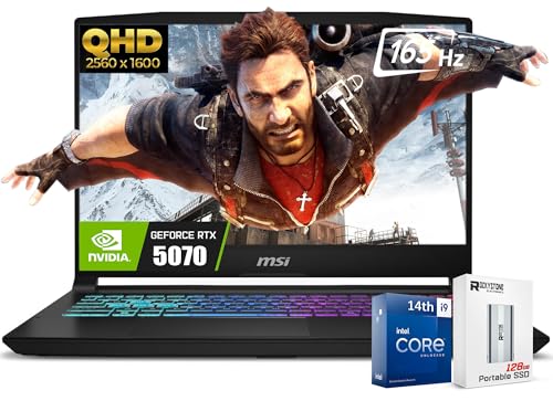 MSI Katana HX Ordinateur portable de jeu, écran QHD IPS de 15,6 165 Hz, 24 cœurs i9-14900HX (jusqu'à 5,8 GHz, GeForce RTX 5070, compatible AI VR, Copilot PC, clavier rétroéclairé RVB, Win11, noir
