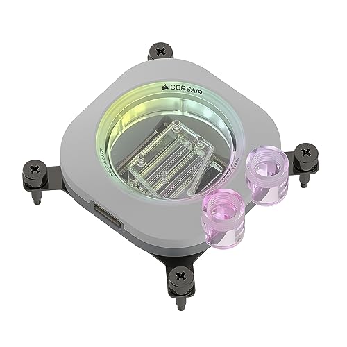 CORSAIR iCUE LINK XC7 RGB ELITE Waterblock pour Processeur - Chambre de Circulation du Flux Transparente - Compatible avec les sockets Intel LGA 1700, AMD AM5 et les sockets plus anciens - Blanc