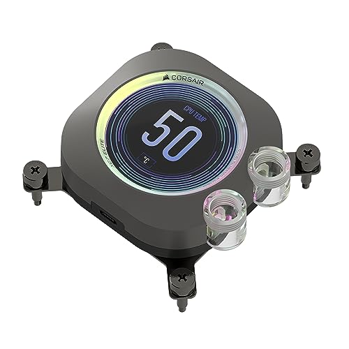 CORSAIR XC7 RGB ELITE LCD Waterblock pour Processeur - Écran LCD 480x480-31 LED RGB - USB-C - Compatible avec Intel LGA 1700, AMD AM5 et plus - Gris Furtif