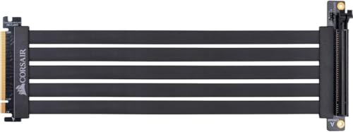 Corsair Câble d'extension PCIe 3.0 x16 haut de gamme, 300 mm (blindé contre les interférences électromagnétiques, entièrement flexible, connecteur PCIe femelle à 90 degrés), noir