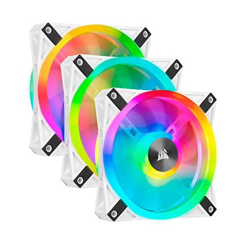 Corsair iCUE QL120 RGB, Ventilateur LED RGB PWM 120 mm (102 LED RGB Paramétrables Individuellement, Allant jusqu’à 1 500 TR Min, Faible Bruit) Lot de Trois Ventilateurs avec Lighting Node CORE - Blanc