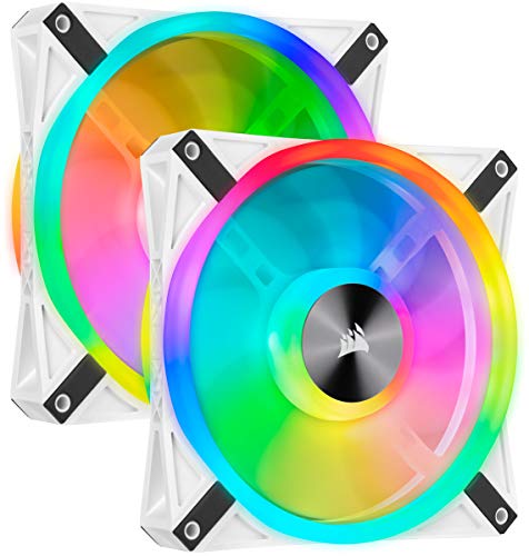 Corsair iCUE QL140 RGB, Ventilateur LED RGB PWM 140 mm (68 LED RGB Paramétrables Individuellement, Allant jusqu’à 1 250 TR Min, Faible Bruit) Kit de Deux Ventilateurs avec Lighting Node CORE - Blanc