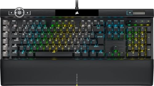 Corsair K100 RGB Clavier de Jeu mécanique (Cherry MX Speed RGB Silverswitch, Stockage intégré de 8 Mo, Touches multimédias dédiées et contrôle du Volume, Port USB Directement sur Le Clavier) Noir
