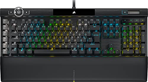 Corsair K100 RGB Clavier Optique mécanique pour Gaming (Touches Corsair OPX Hyperfast linéaire, Repose-Paume en Similicuir, Touches PBT Double Shot, intégration Elgato Stream Deck) QWERTY Noir