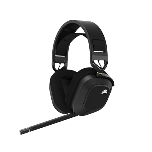 Corsair HS80 RGB Wireless Casque Gaming Premium avec Dolby Atmos Audio (Faible Latence, Microphone Omnidirectionnel, sans Fil Jusqu'à 18 Mètres, 20 Heures d'autonomie, Compatibilité PS5 PS4) Carbone