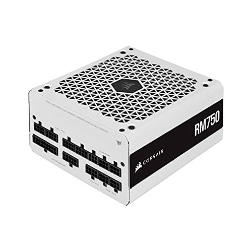 Corsair RM750 (2021), RM Series, 750 Watts 80 Plus Gold Alimentations ATX Entièrement Modulaires (Trois Connecteurs EPS12V, Fonctionnement Silencieux, Mode Zero RPM, Condensateurs 105 °C) Blanc