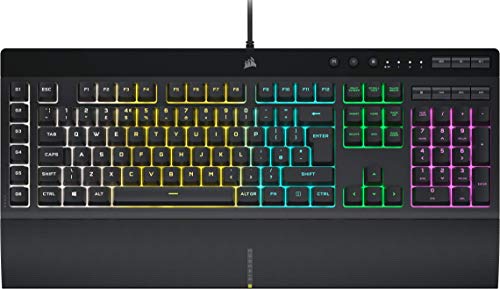 Corsair K55 RGB Pro Membrane Clavier de Jeu Filaire - IP42 Anti-Poussière et Débordement - 6 Touches Macro avec Intégration Elgato - Compatible iCUE - QWERTY UK - PC, Mac, Xbox - Noir