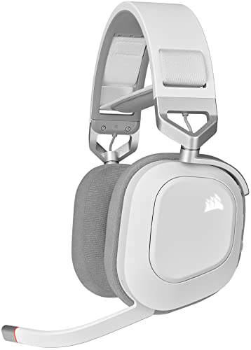Corsair HS80 RGB Wireless Casque Gaming Premium avec Audio Spatial (Faible Latence, Microphone Omnidirectionnel, 20 Heures d’autonomie, Compatibilité sans Fil PS5 et PS4) Blanc