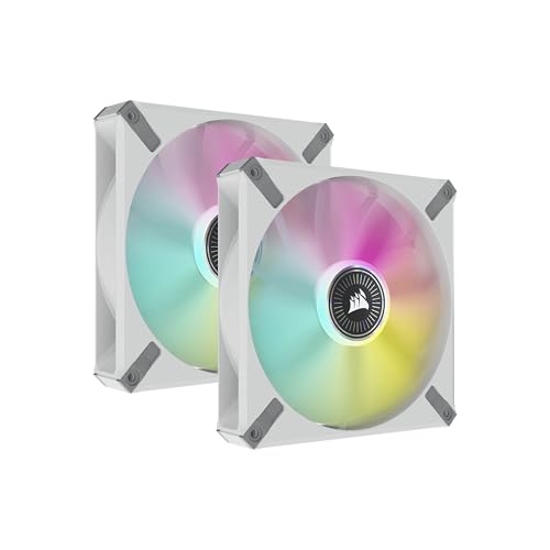 Corsair iCUE ML140 RGB ELITE, ventilateur 140 mm PWM RGB (technologie Corsair AirGuide,iCUE Lighting Node CORE inclus) Pack double - Blanc