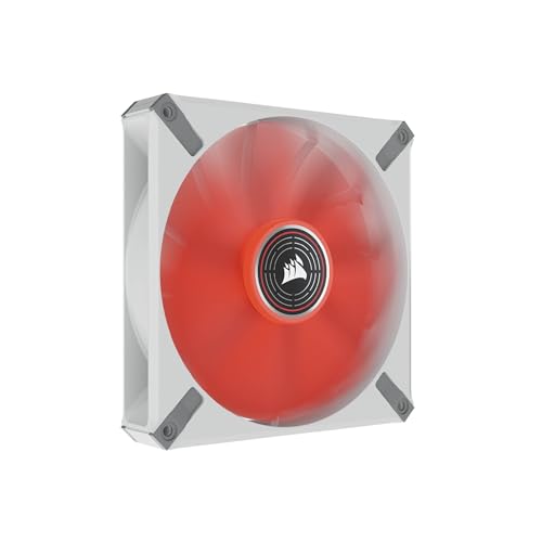 Corsair ML140 LED ELITE, 140 mm PWM Ventilateur à Rouge (Technologie CORSAIR AirGuide, Roulement à Lévitation Magnétique, Jusqu’à 1 600 tr min, Huit LED Ultralumineuses) Vendu Seul, châssis Blanc