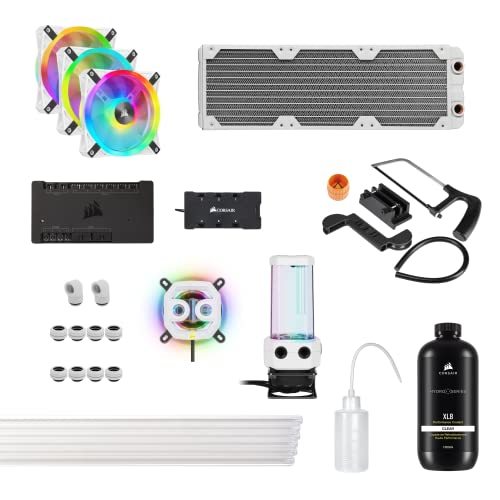 Corsair Hydro X Series iCUE XH305i RGB PRO Kit de refroidissement personnalisé (hardline tube, waterblock pour processeur, combinaison pompe réservoir D5, radiateur, 3 ventilateurs RGB) Blanc