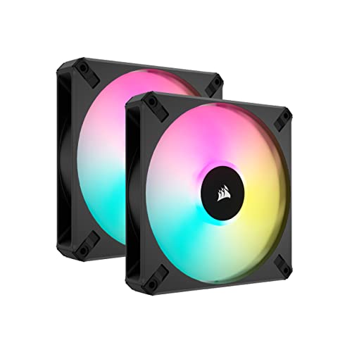 Corsair iCUE AF140 RGB ELITE 140mm PWM Kit de Deux Ventilateurs - Huit LED RGB Par Ventilateur - Technologie AirGuide - Palier Fluid Dynamic - Contrôleur iCUE Lighting Node CORE Inclus - Noir