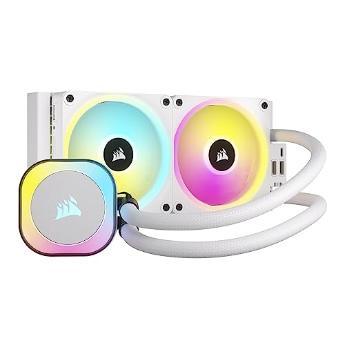 CORSAIR iCUE Link H100i RGB Liquid CPU Cooler - 240mm AIO - Ventilateurs QX120 RGB - Convient à Intel® LGA 1700, AMD® AM5 - Hub Système iCUE Link Inclus - Blanc