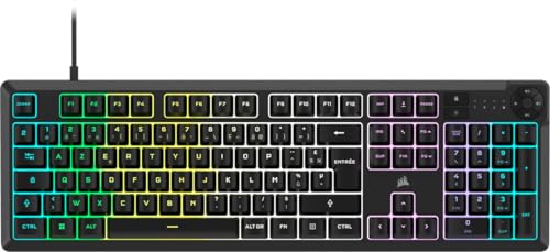 Corsair K55 Core RGB Clavier de Jeu Filaire à Membrane – Commutateurs Réactifs – Résistance Aux éclaboussures – Ten-Zone RGB – Touches Multimédia – Compatible iCUE – AZERTY FR – PC, Mac – Noir