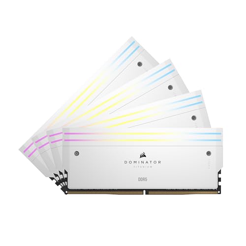 CORSAIR Dominator Titanium RGB DDR5 RAM 64Go (4x16Go) DDR5 Jusqu'à 6400MHz CL32 Intel XMP 3.0 Mémoire pour Ordinateur de Bureau - Blanc (CMP64GX5M4B6400C32W)