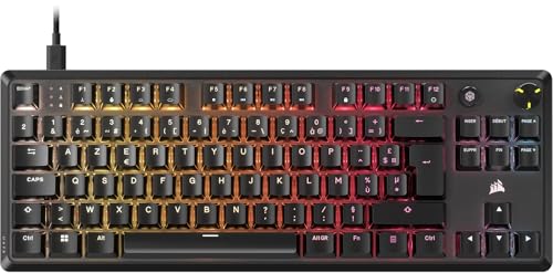 Corsair K70 Core TKL RGB Clavier de Jeu Mécanique sans Clé – Interrupteurs Linéaires MLX Red v2 Pré-Lubrifiés – Double Couche d'Atténuation du Son – Capuchons de Clé en ABS – AZERTY FR – Noir