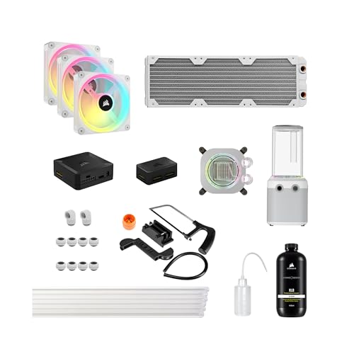 CORSAIR Hydro X Series iCUE LINK XH405i Kit de Watercooling Personnalisé – Waterblock pour Processeur XC7 ELITE – Pompe Réservoir D5 XD5 ELITE – 3 Ventilateurs RGB QX120 – Blanc