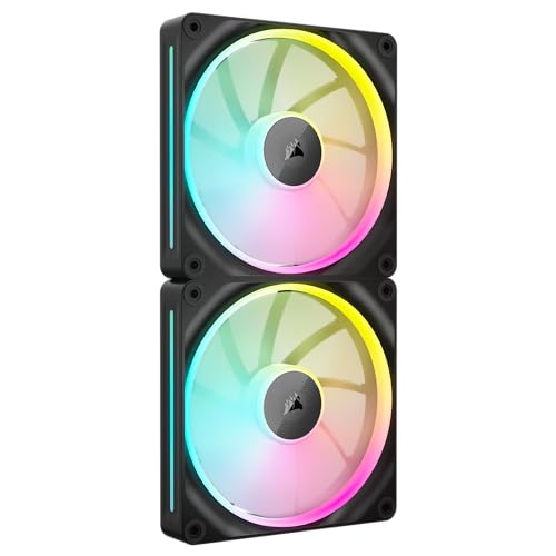 CORSAIR iCUE Link LX140 RGB 140 mm PWM Ventilateurs Paquet Double – Double Boucles Lumineuses – Inclut iCUE Link System Hub – Technologie CORSAIR AirGuide – Noir